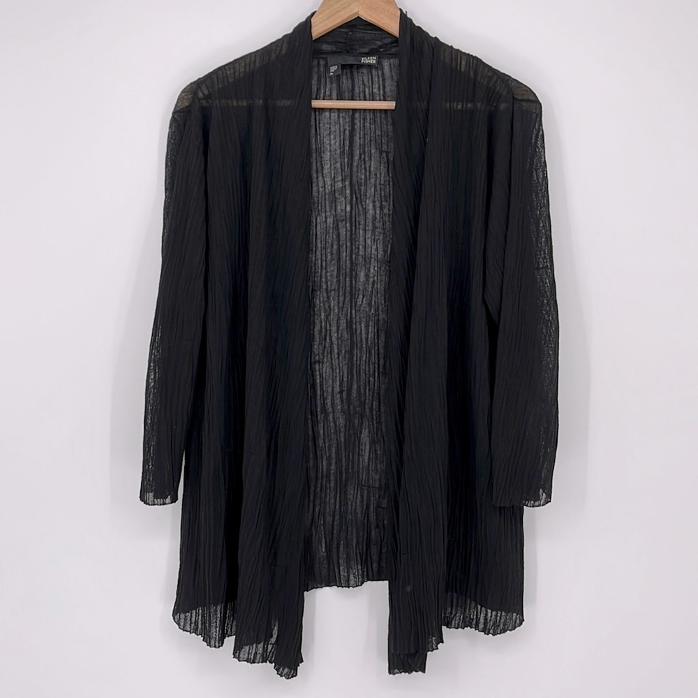 Eileen Fisher Italian Yarn Open Front Cardigan Black Women’s Size Medium